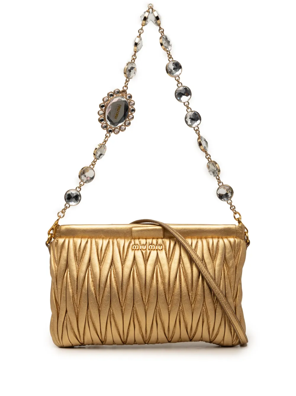 Miu Miu Pre-Owned 2010-2026 Matelasse Metallic Nappa Frame Crystal Chain satchel - Oro