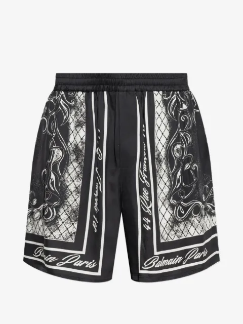 Balmain logo-print silk-blend shorts