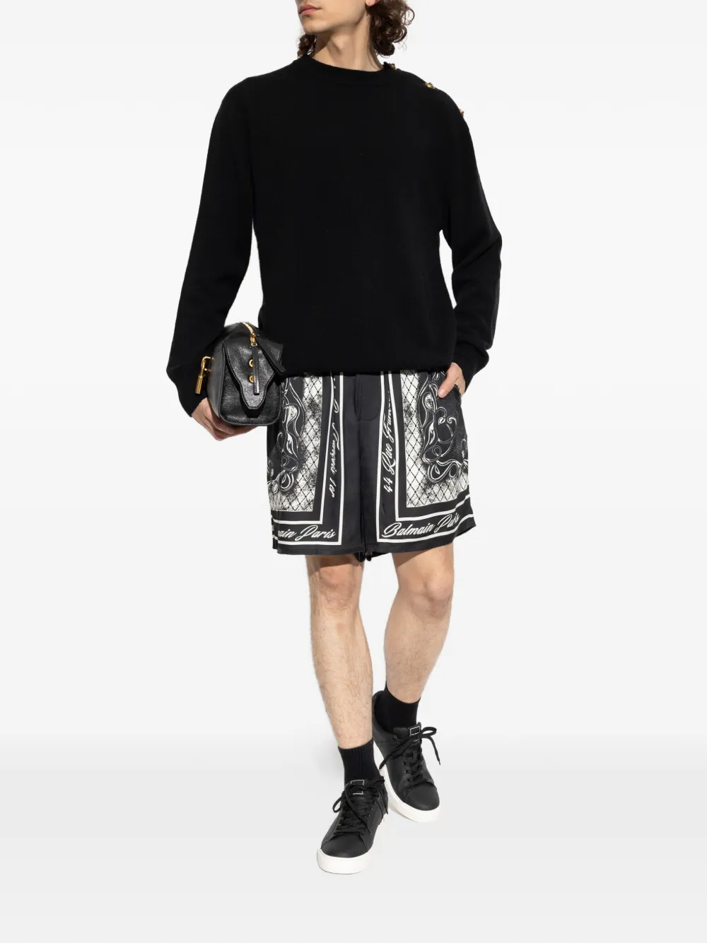 Balmain logoprint shorts van zijdeblend Zwart