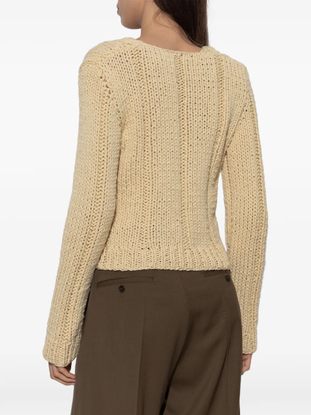 Jil Sander Kabelgebreide trui met V-hals Beige