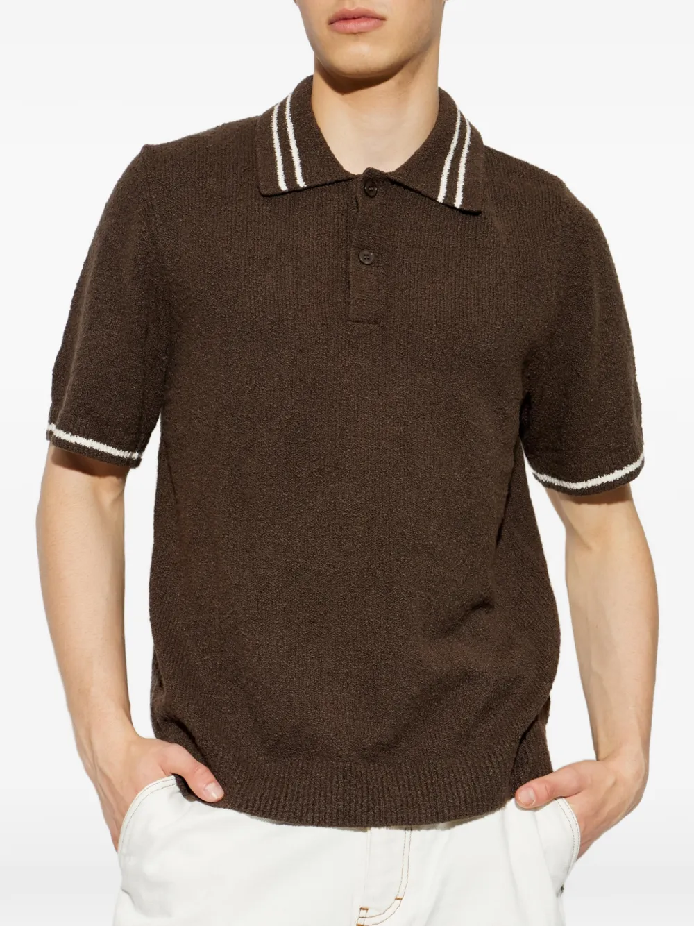 SAMSOE Sapedro poloshirt met gestreepte afwerking Bruin