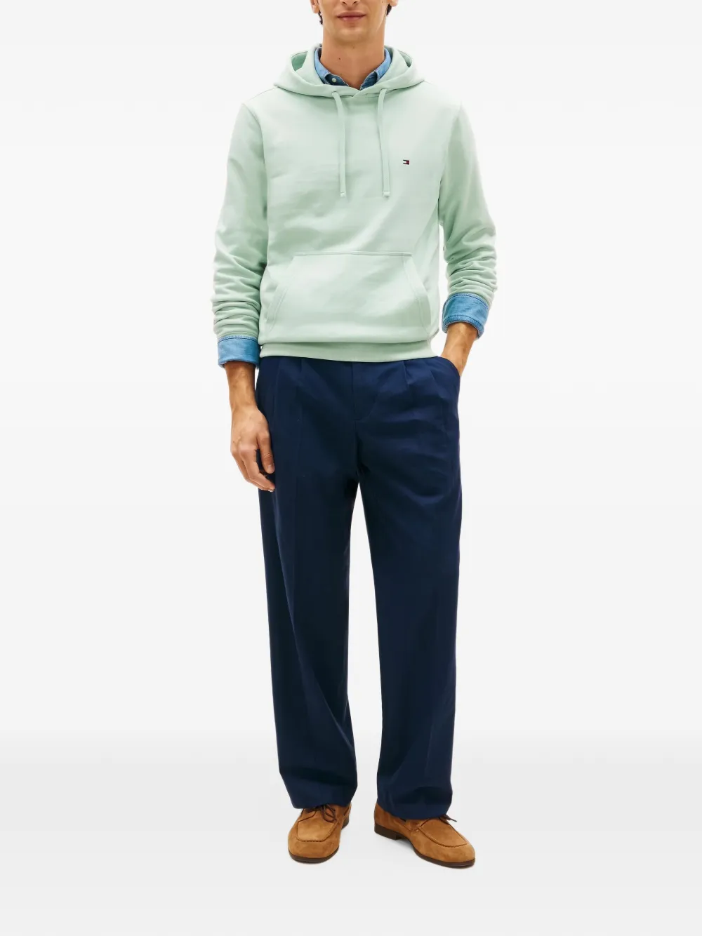 Tommy Hilfiger logo-embroidered Essential hoodie Groen