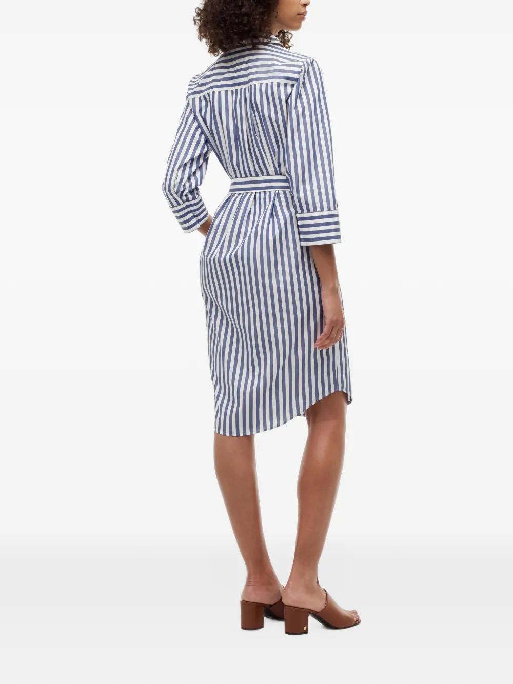 Tommy Hilfiger striped belted shirt midi dress Blauw