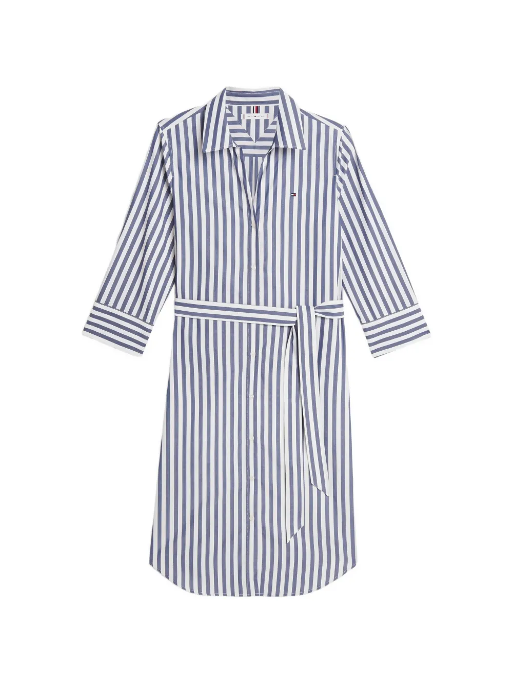 Tommy Hilfiger striped belted shirt midi dress Blauw