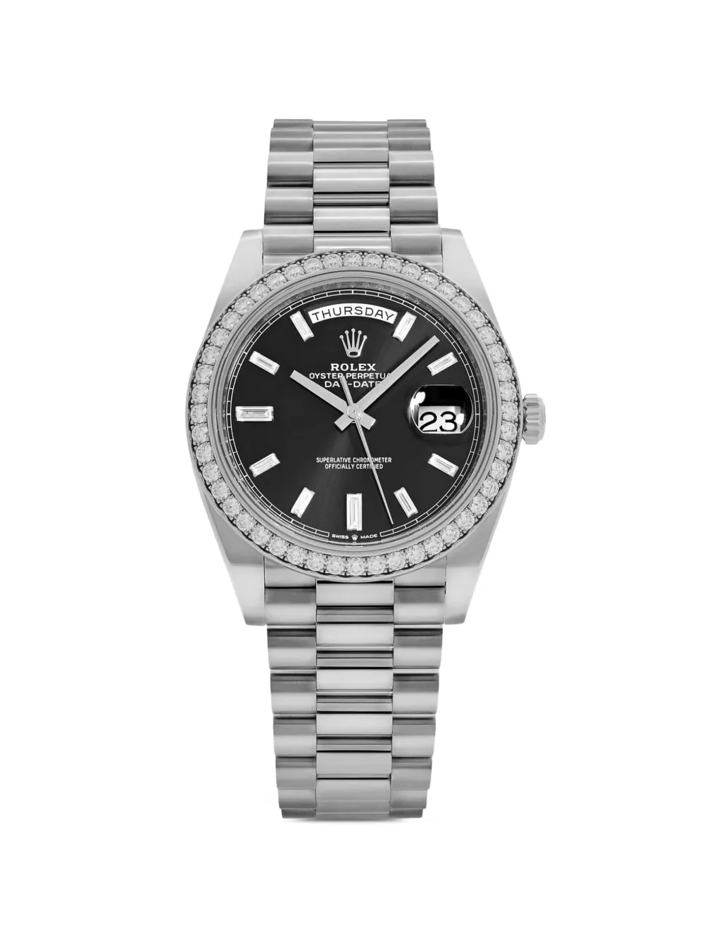 Pre-owned Rolex Day-date 40mm Diamond Watch In Black