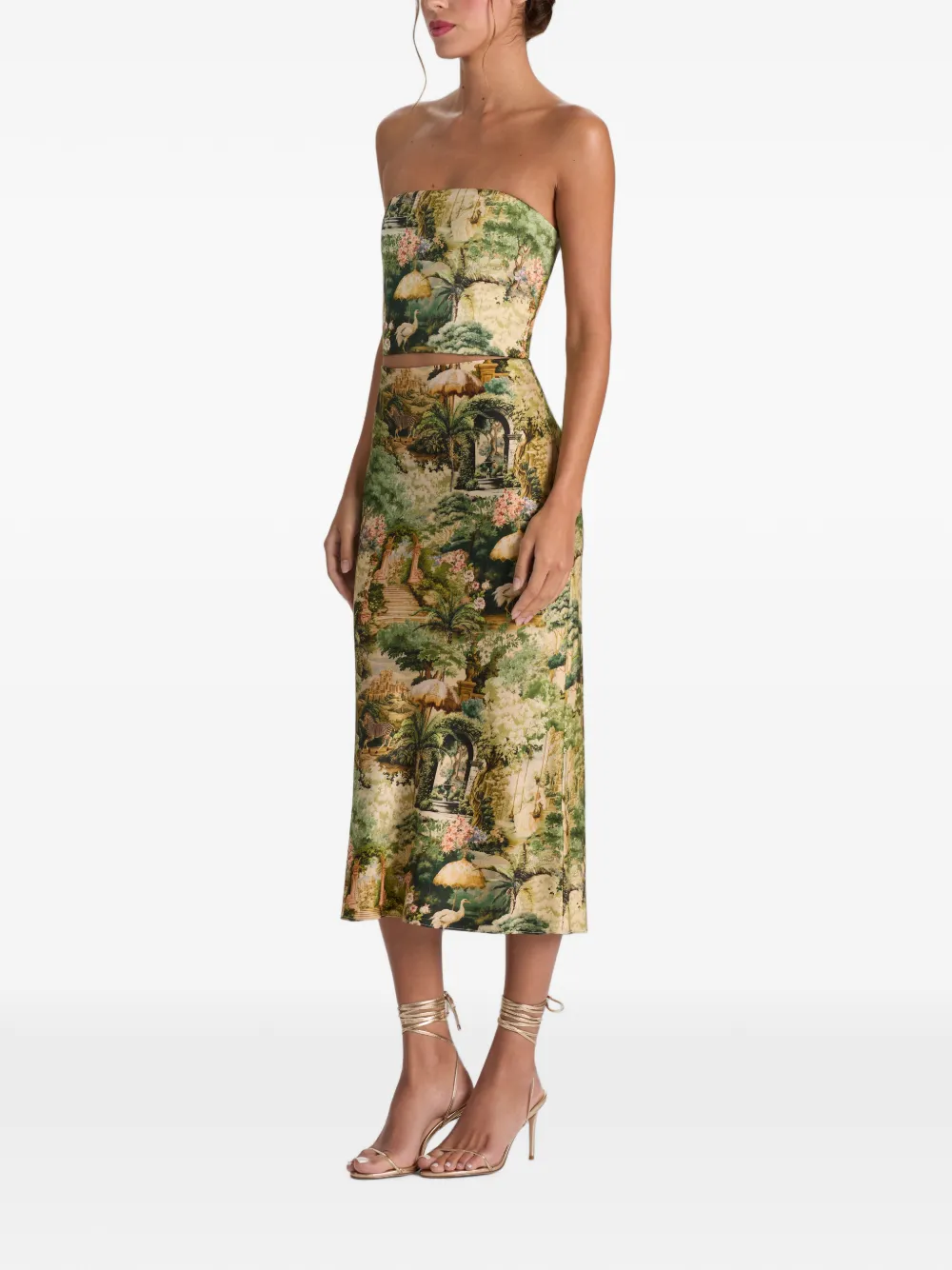 alice + olivia Ceresi gesmockte bandeau top met landschapsprint Groen