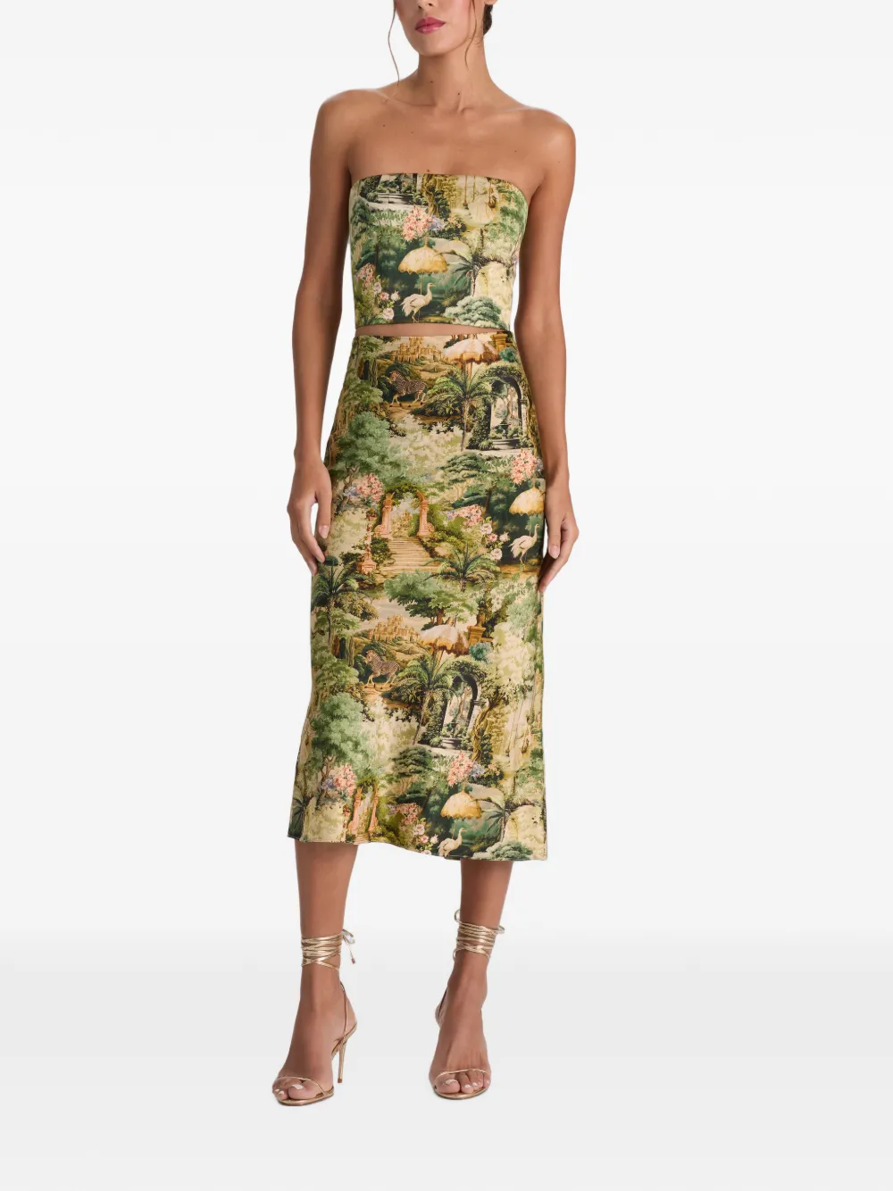 alice + olivia Ceresi gesmockte bandeau top met landschapsprint Groen
