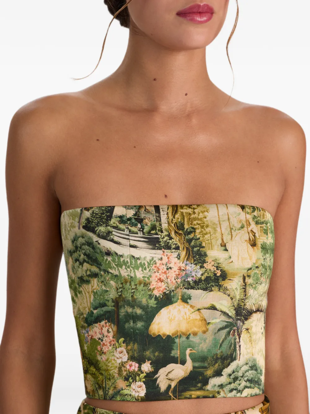 alice + olivia Ceresi gesmockte bandeau top met landschapsprint Groen