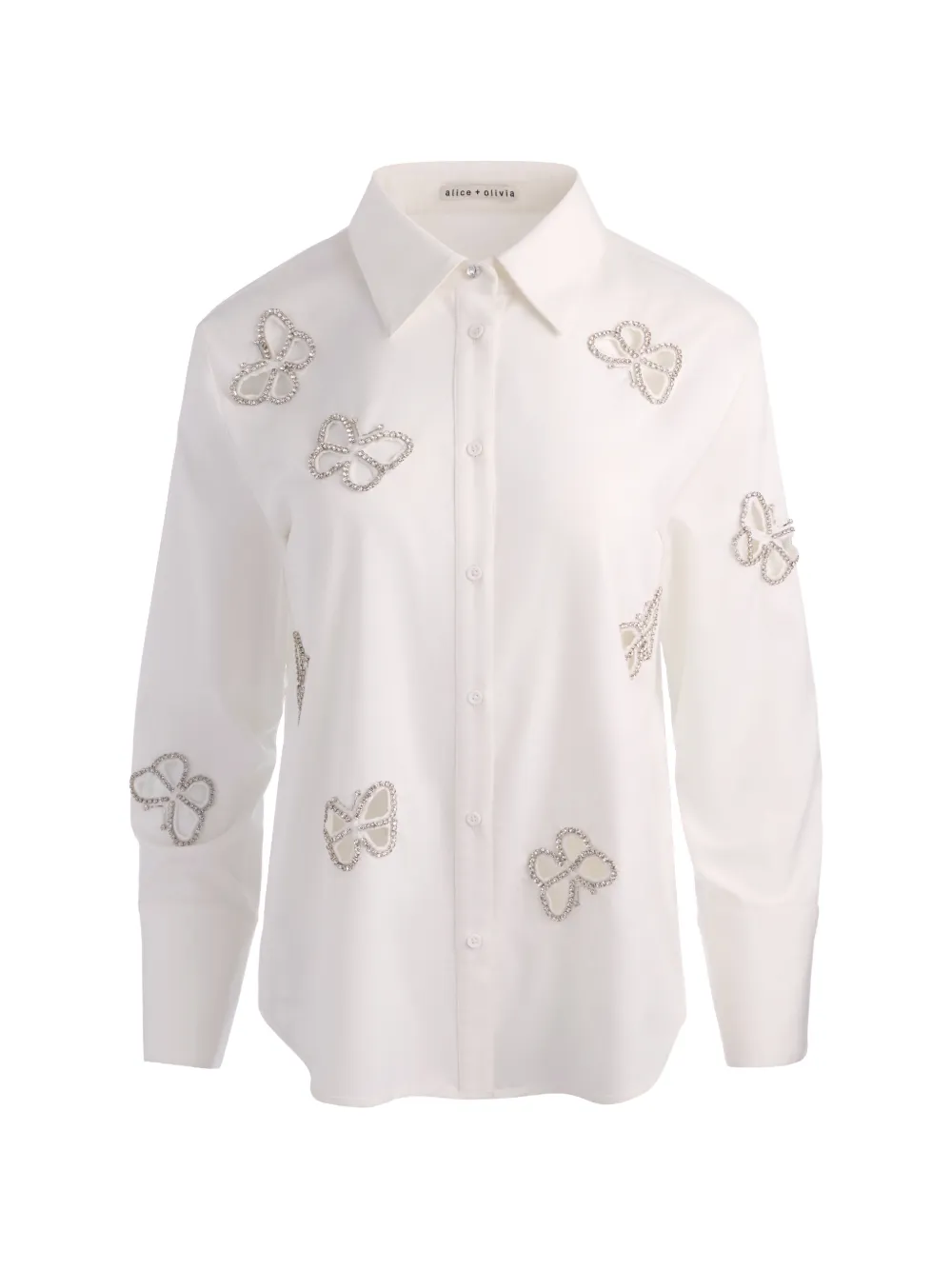 alice + olivia Finely crystal-embellished cutout shirt - White