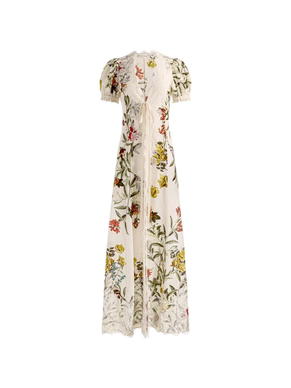 alice + olivia Ingrid lace-trim floral-print robe-style blouse - Toni neutri