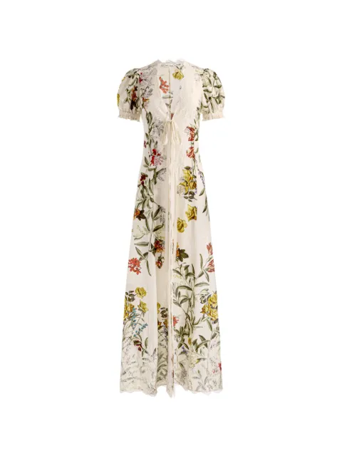 alice + olivia Ingrid lace-trim floral-print robe-style blouse 