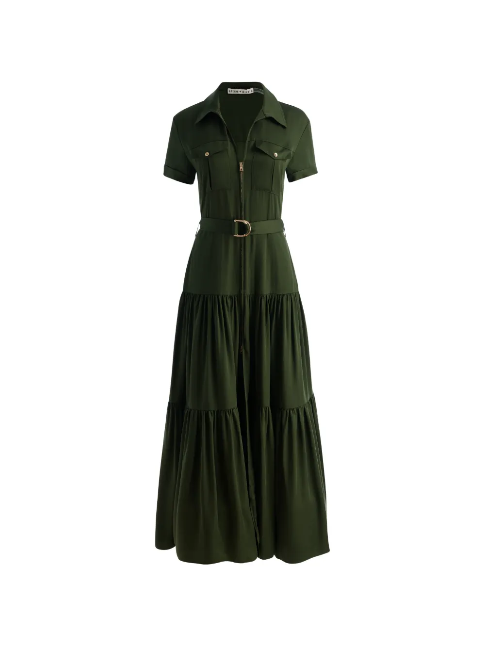 alice + olivia Lucy tiered utility maxi shirt dress - Green