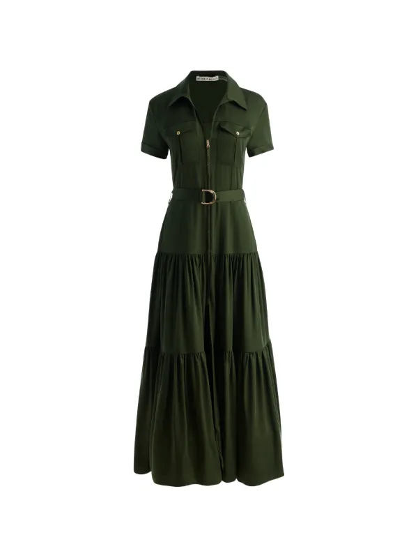ALICE + OLIVIA Lucy Maxi Shirt Dress | Dark Fern | Green | Woven