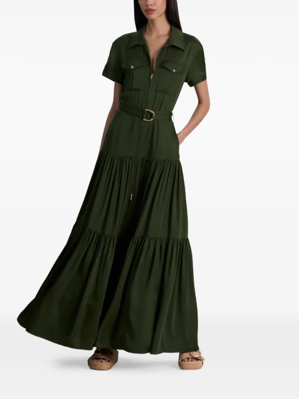 alice and olivia green dress CORINE MINI in FOREST while the mock neck gives it a polished Zenon Cape Mini Dress by