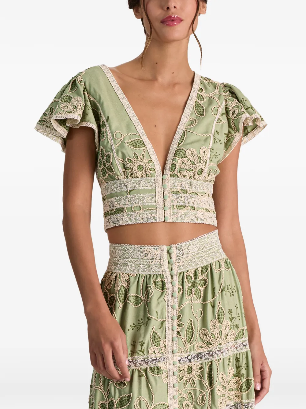 alice + olivia Keeley blouse met fladdermouwen Groen