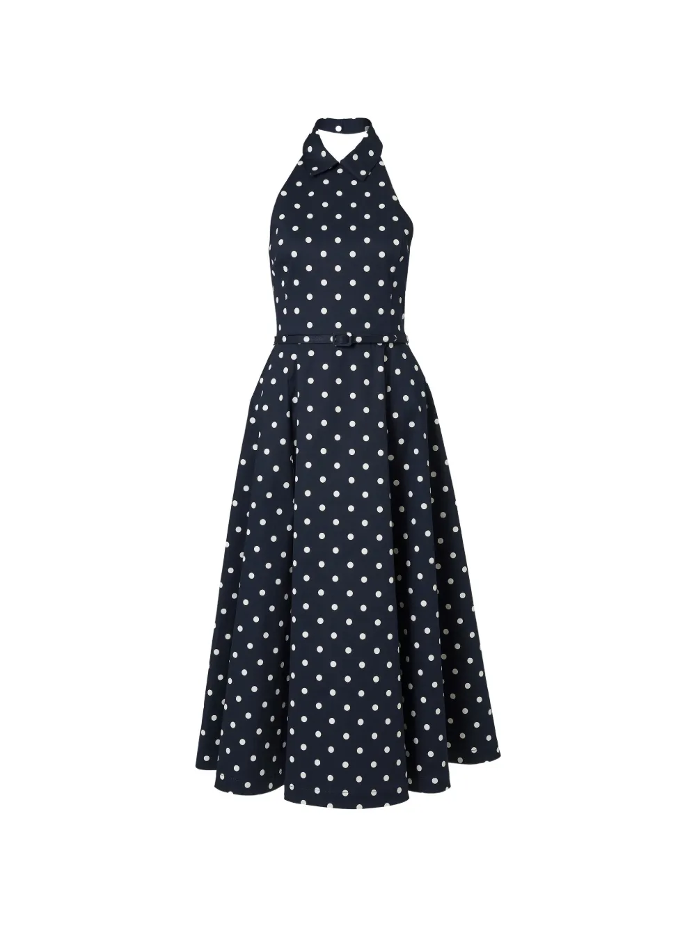 Carolina Herrera Abito midi a pois con scollo all'americana - Blu