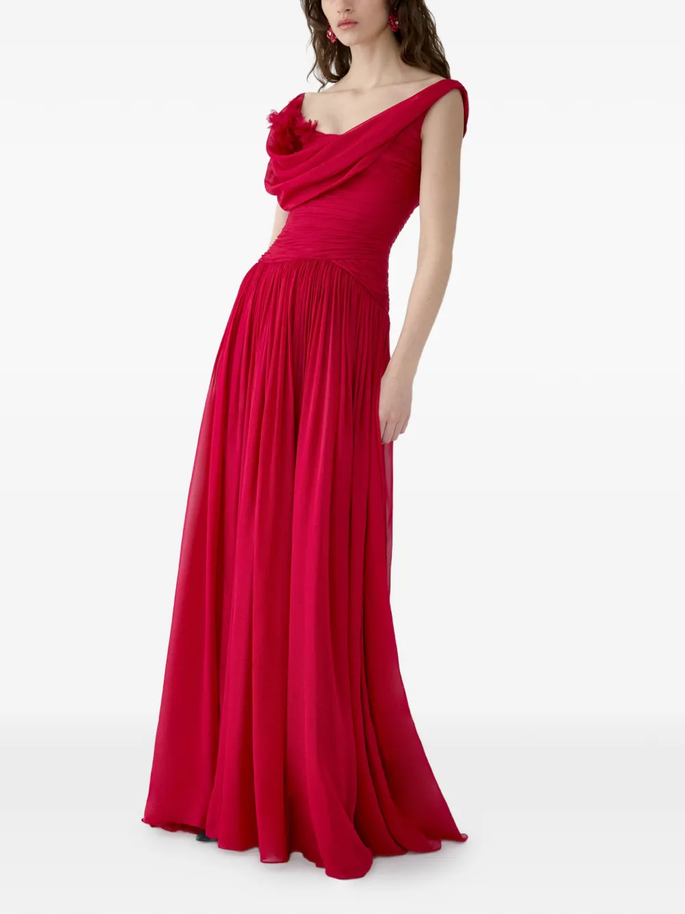 Carolina Herrera Gedrapeerde chiffon jurk met bloemen-verfraaiing Roze