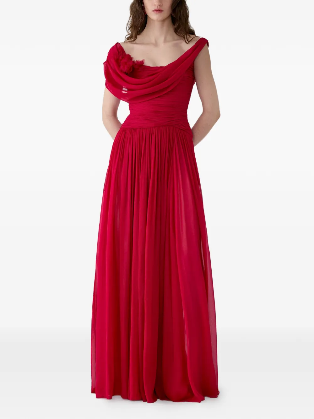 Carolina Herrera Gedrapeerde chiffon jurk met bloemen-verfraaiing Roze