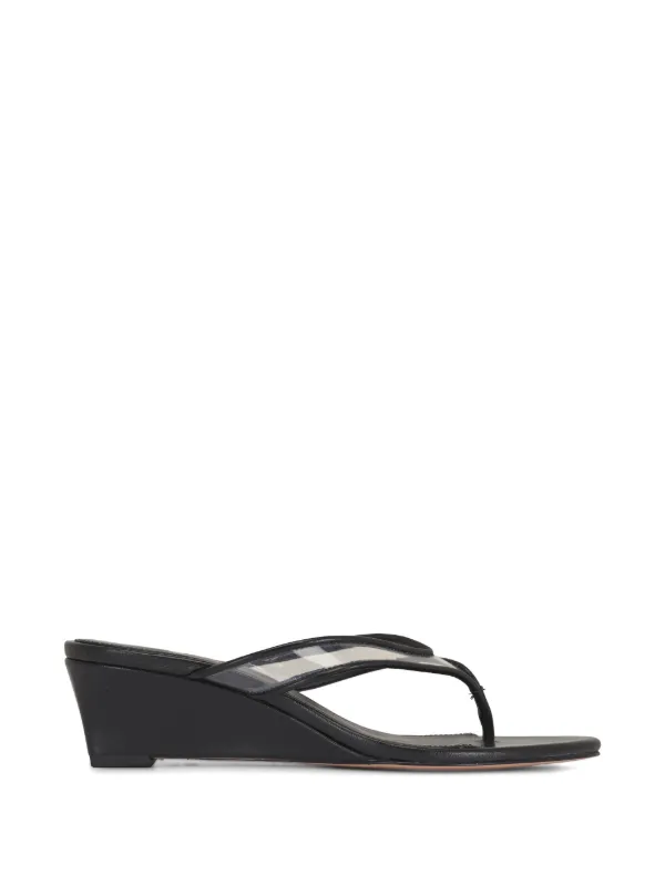 Veronica Beard Clea Wedge-heel Thong-strap Sandals in Black