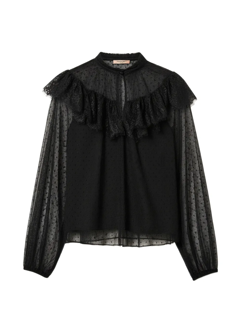 TWINSET lace-trim ruffled blouse - Nero