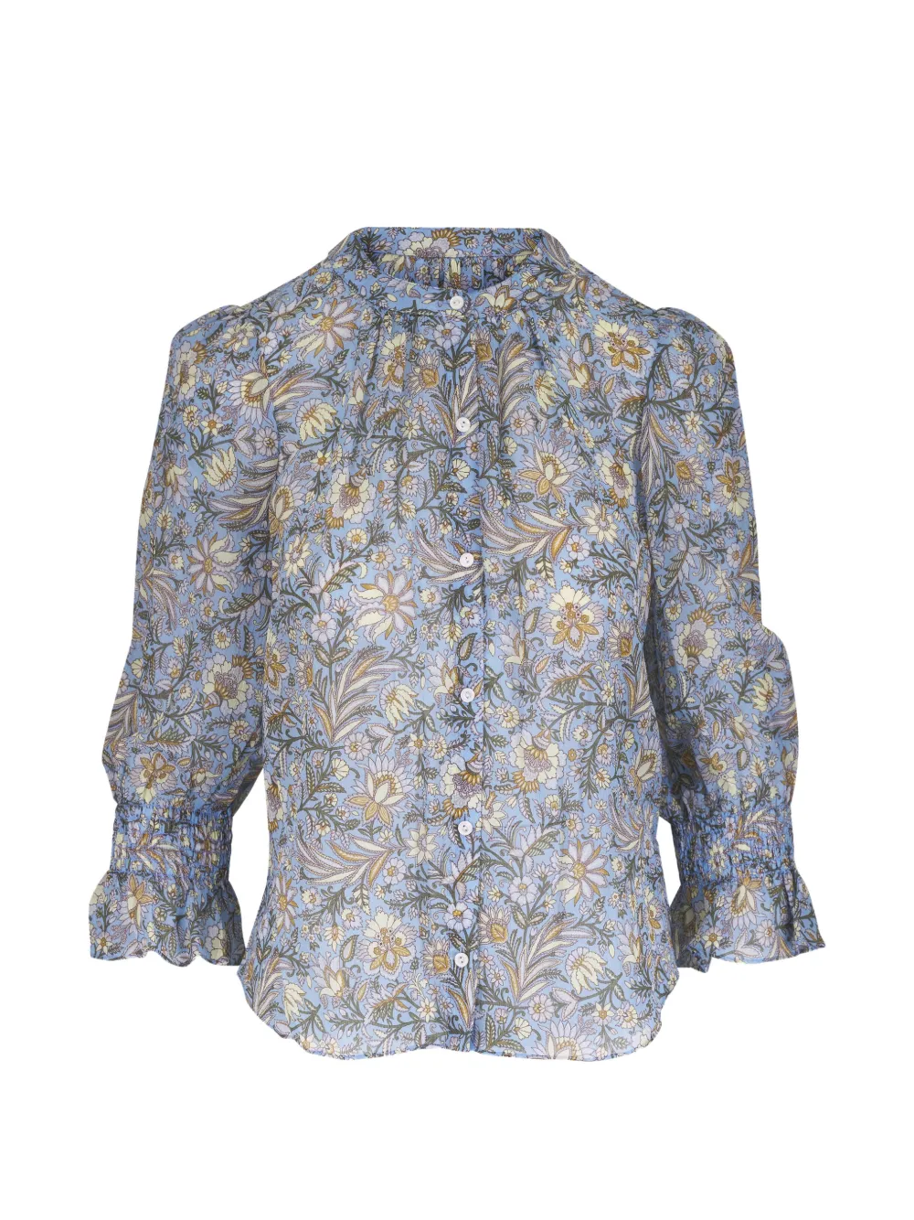 Veronica Beard floral-print smocked-cuff blouse - Blu