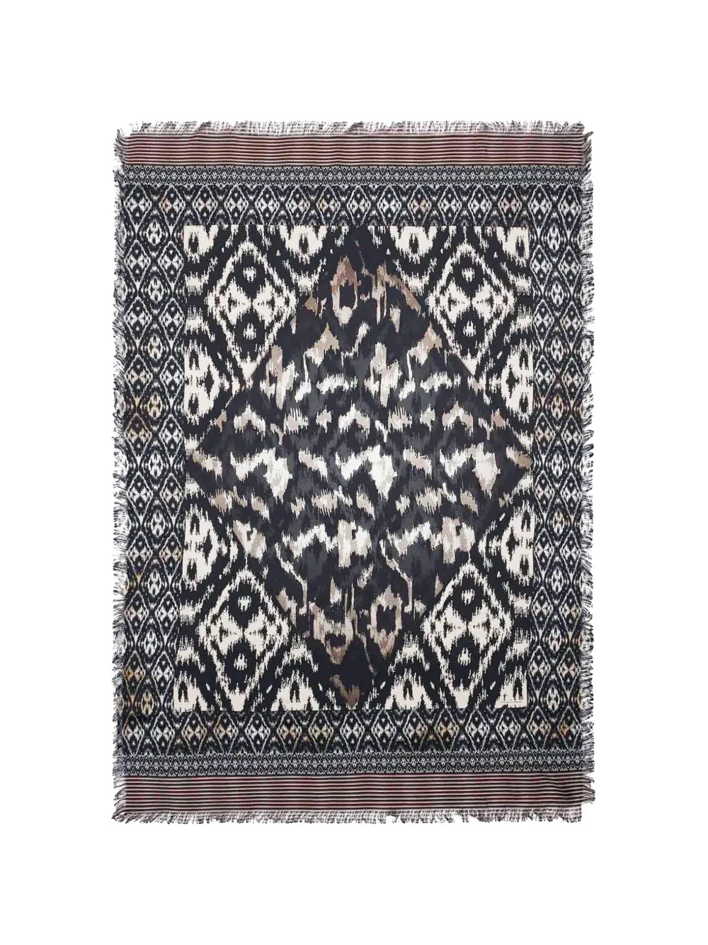 Pierre-Louis Mascia Aloe ikat-print frayed scarf - Nero