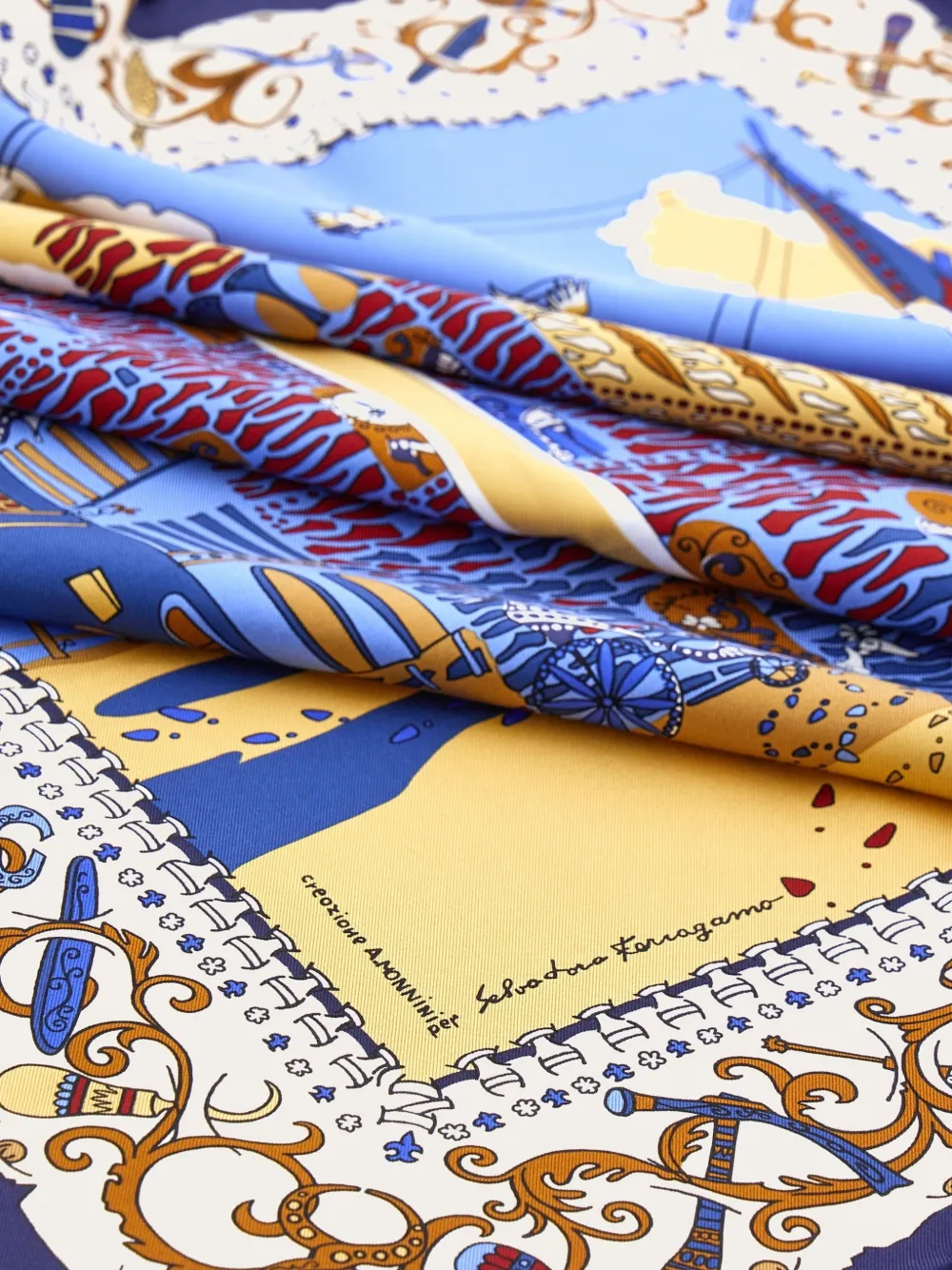 Ferragamo Palazzo sjaal met print Blauw
