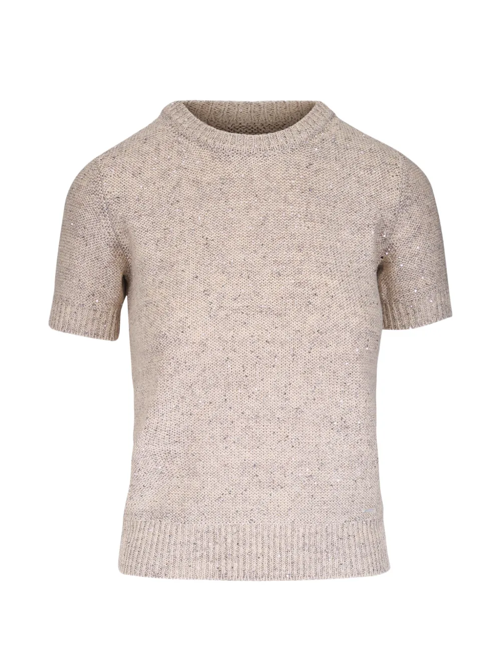 Akris sequined short sleeve linen cotton sweater - Toni neutri
