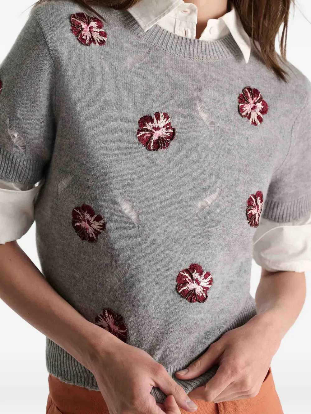 Dorothee Schumacher Blooming Statements gerafeld T-shirt met bloemenprint Grijs