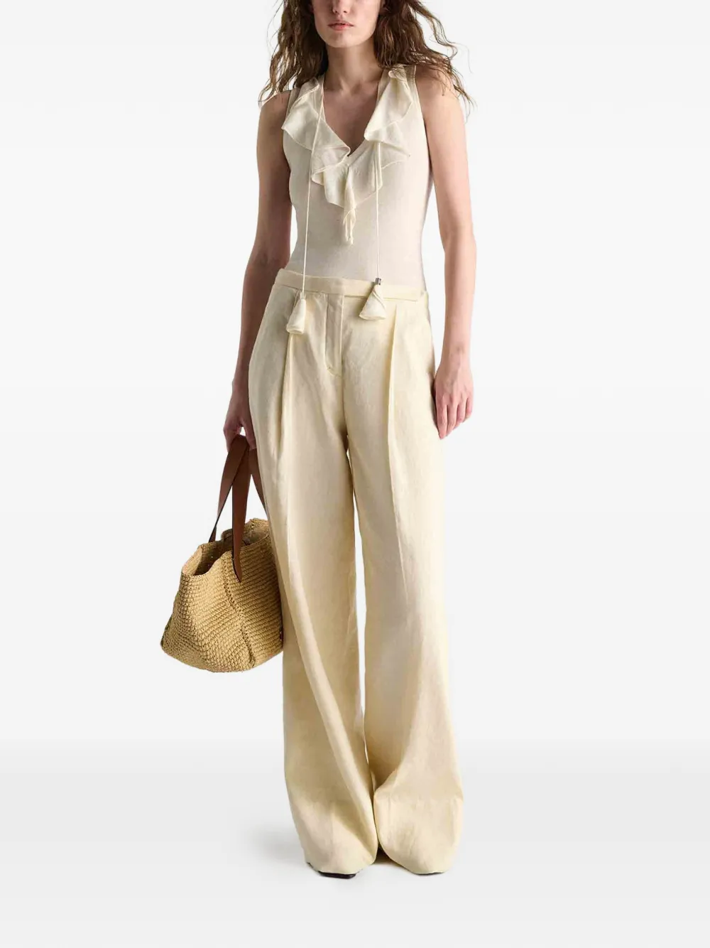Dorothee Schumacher Refined Essentials top met ruches en kwastje Wit