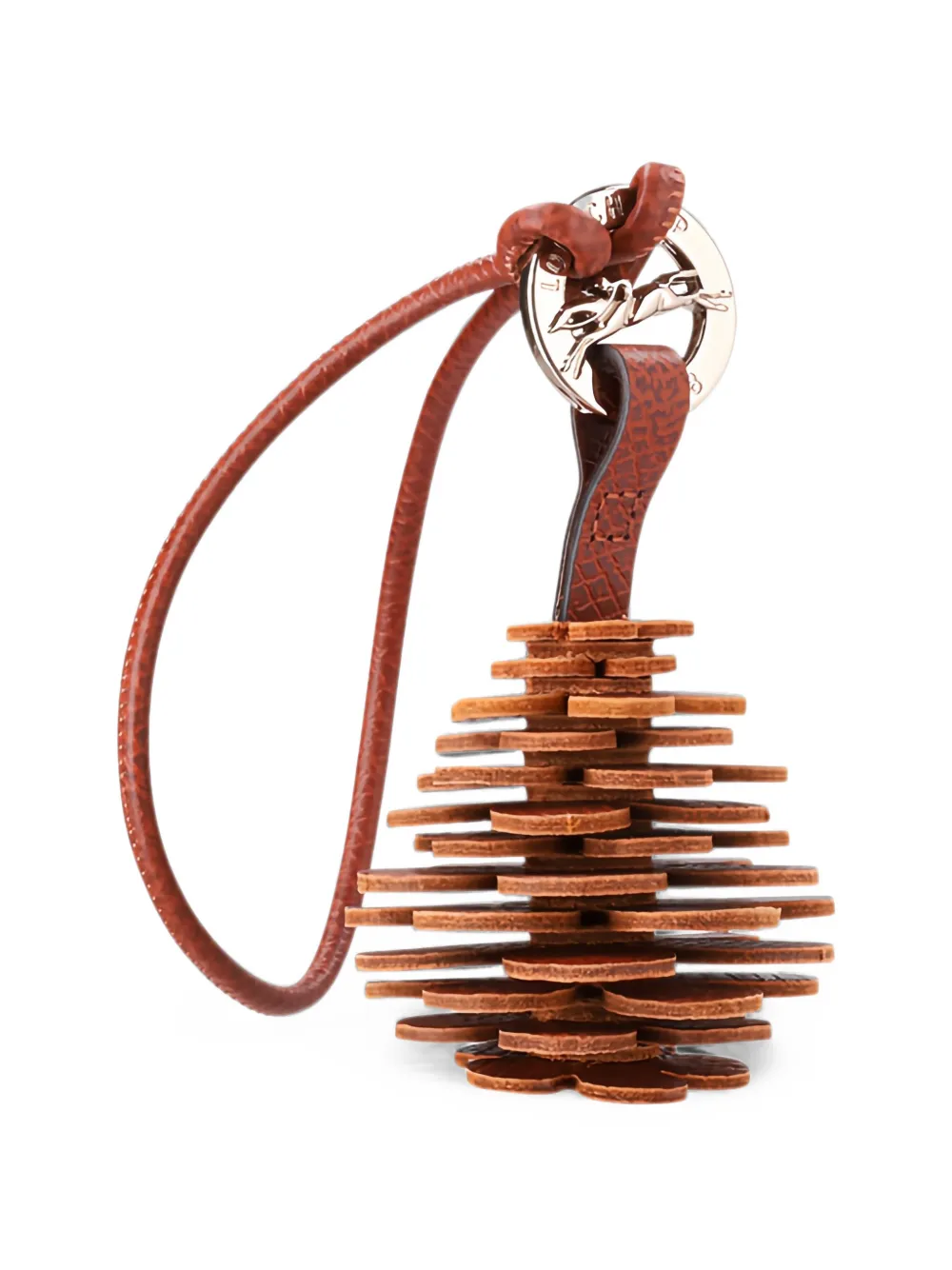  Longchamp Pine-cone Leather Keyring - Marrón 
