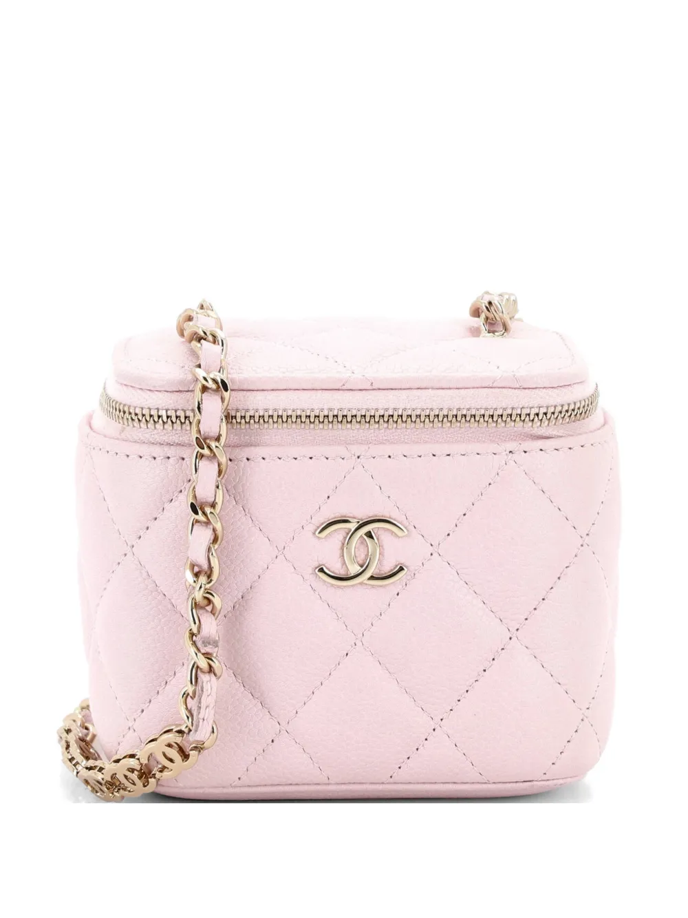 CHANEL Pre-Owned Tiny CC Link Vanity Case with Chain Quilted Caviar Mini clutch bag - Rosa