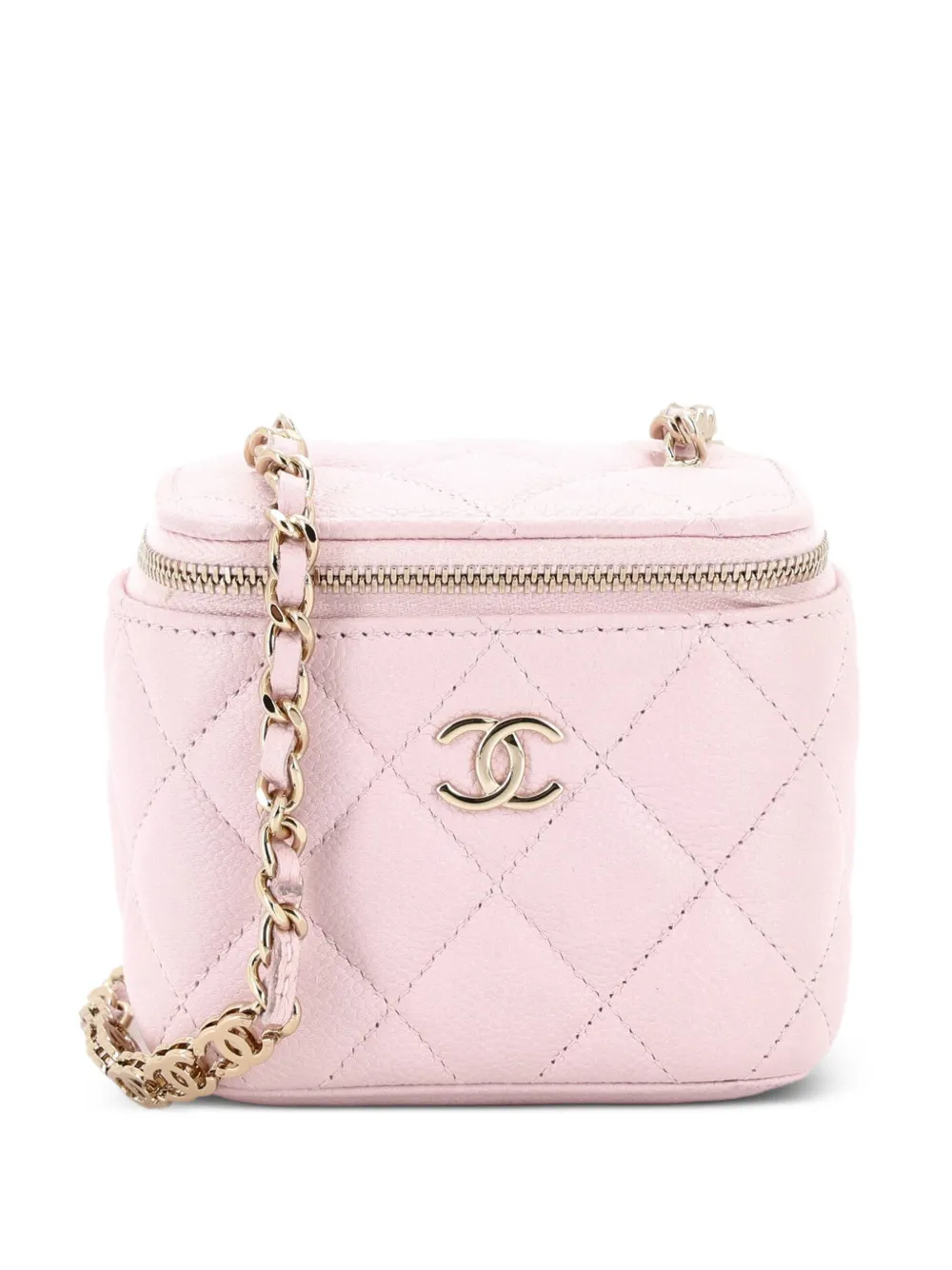 CHANEL Pre-Owned Tiny CC Link Vanity Case with Chain Quilted Caviar Mini clutch bag - Rosa