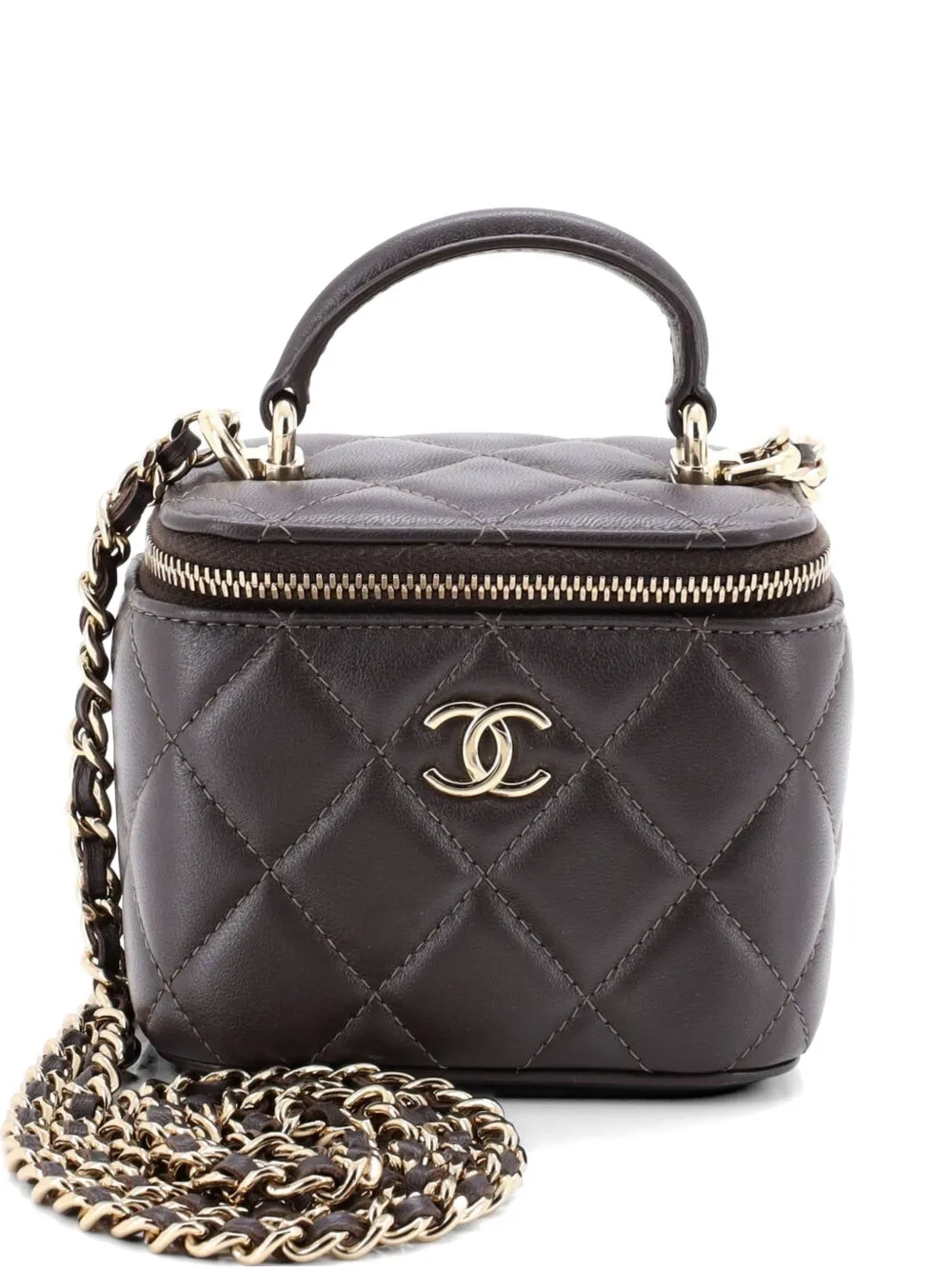 CHANEL Pre-Owned Classic Top Handle Vanity Case with Chain Quilted Lambskin Mini crossbody bag - Marrone