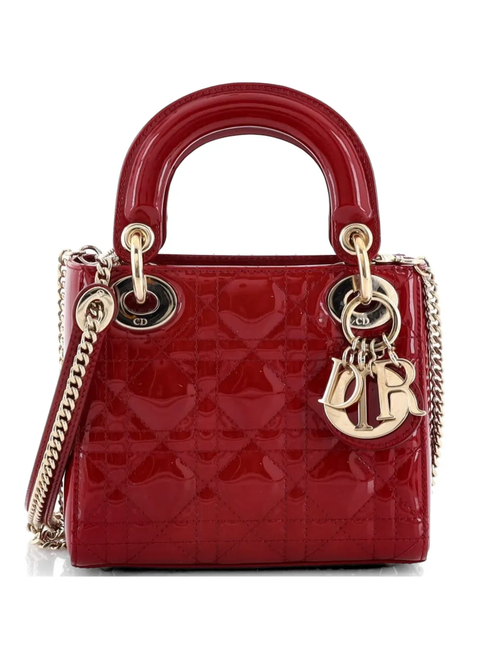 Christian Dior Pre-Owned Lady Dior Chain Bag Cannage Quilt Patent Mini satchel - Rosso
