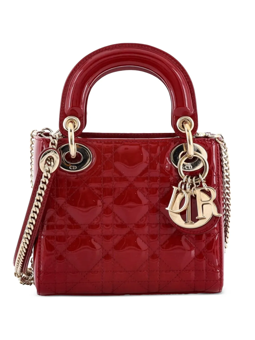 Christian Dior Pre-Owned Lady Dior Chain Bag Cannage Quilt Patent Mini satchel - Red