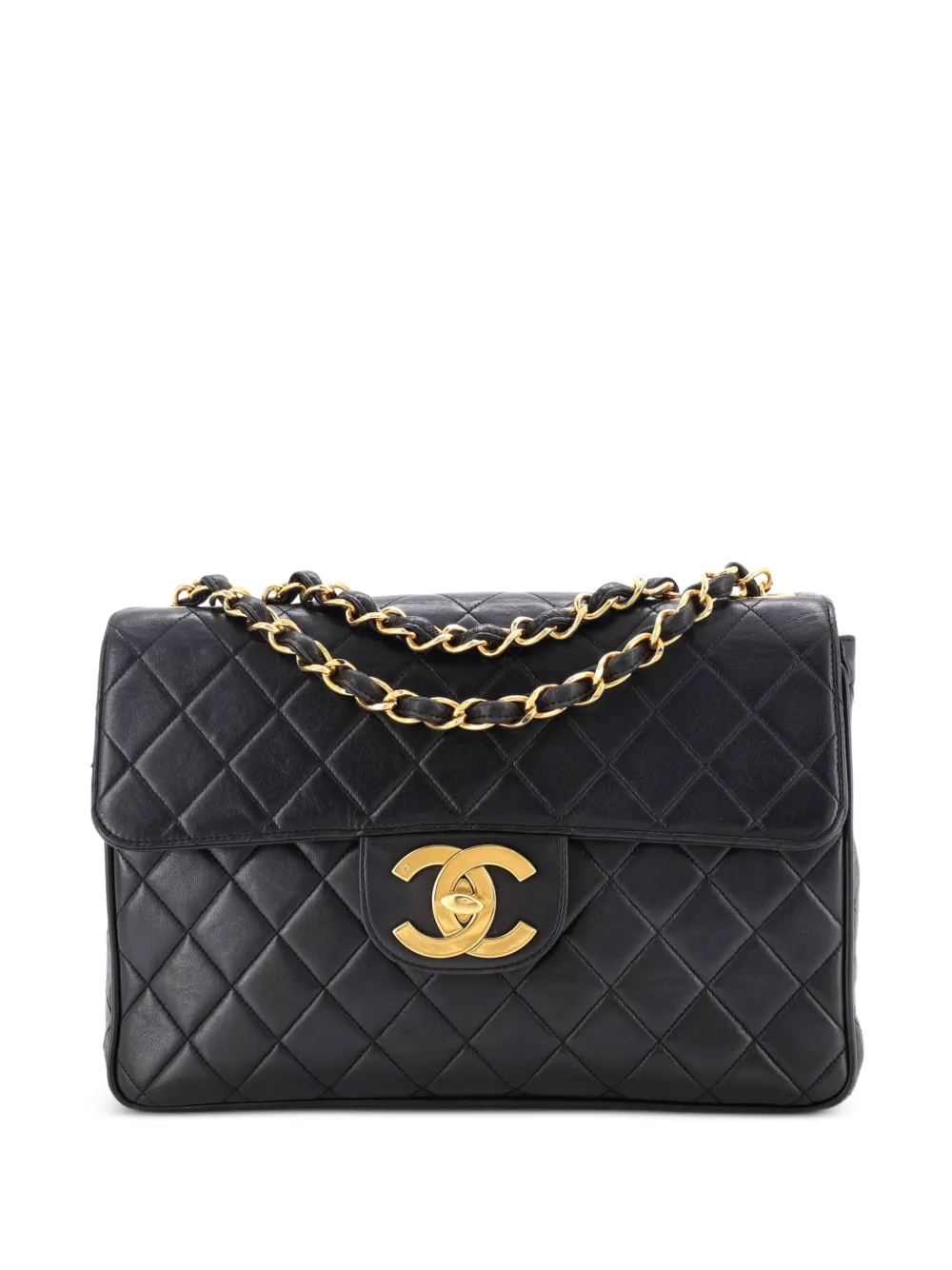 CHANEL Pre-Owned Borsa a spalla Jumbo in pelle di agnello trapuntata con battente - Nero