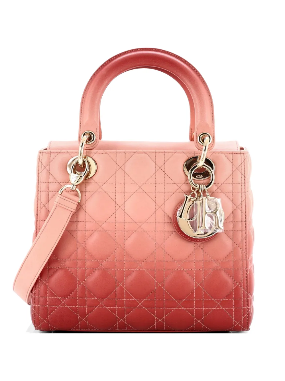 Christian Dior Pre-Owned Lady Dior Bag Cannage Quilt Gradient Lambskin Medium satchel - Pink