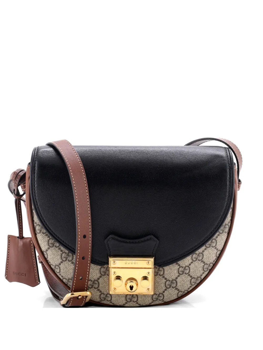 Gucci Pre-Owned Padlock Saddle Shoulder Bag GG Coated Canvas and Leather Small crossbody bag - Nero