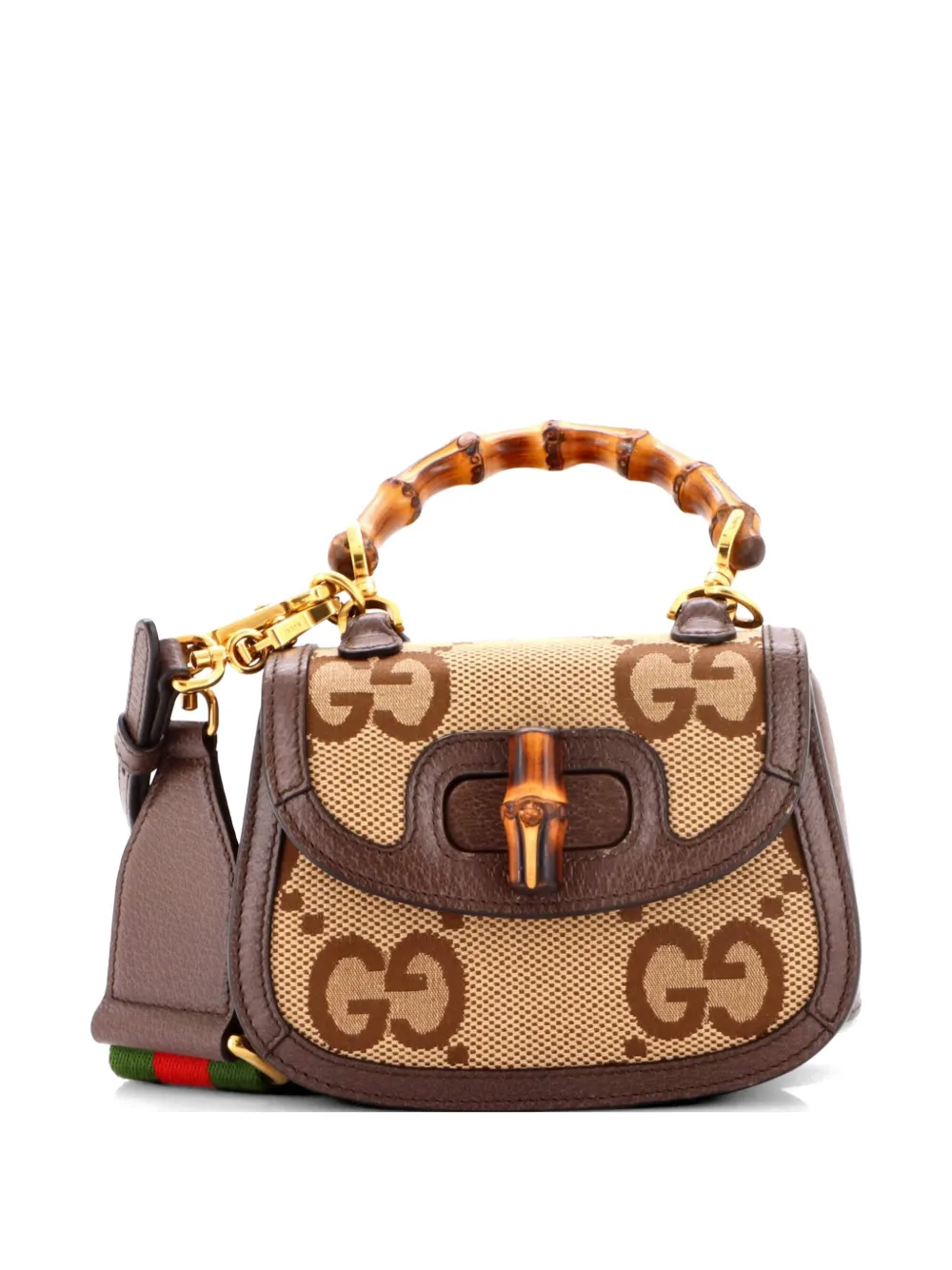 Gucci Pre-Owned Bamboo 1947 Top Handle Bag Jumbo GG Canvas Mini crossbody bag - Marrone