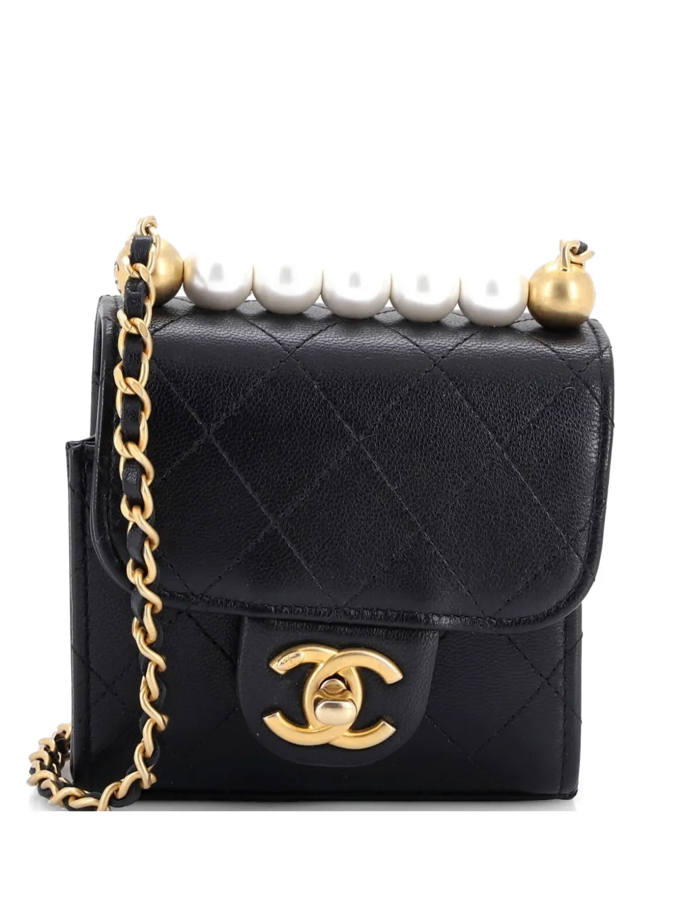 CHANEL Pre-Owned Chic Pearls Flap Clutch with Chain Quilted Goatskin Mini crossbody bag - Nero