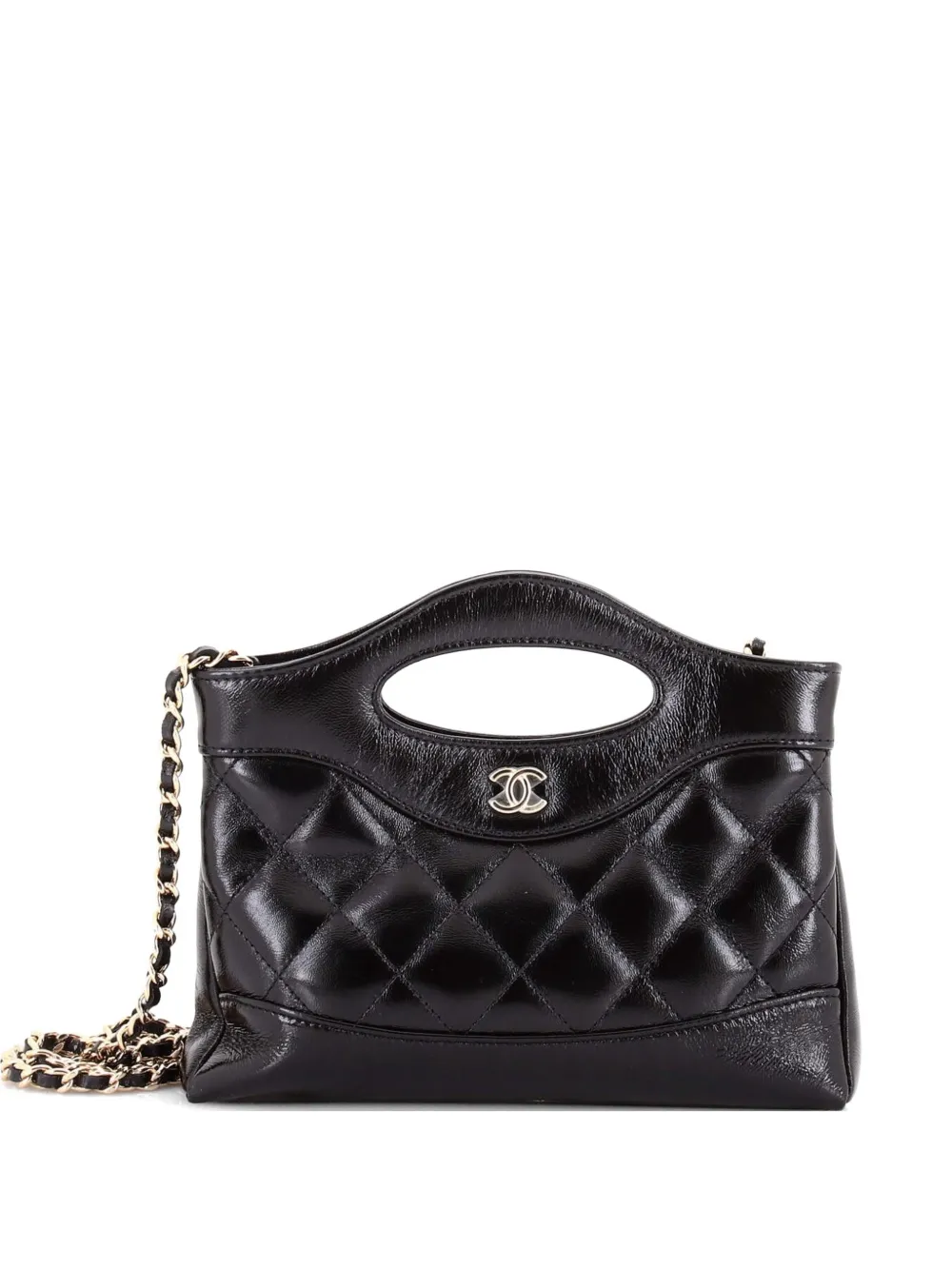 CHANEL Pre-Owned 31 Shopping Bag Clutch with Chain Quilted Shiny Crumpled Calfskin Small crossbody bag - Black