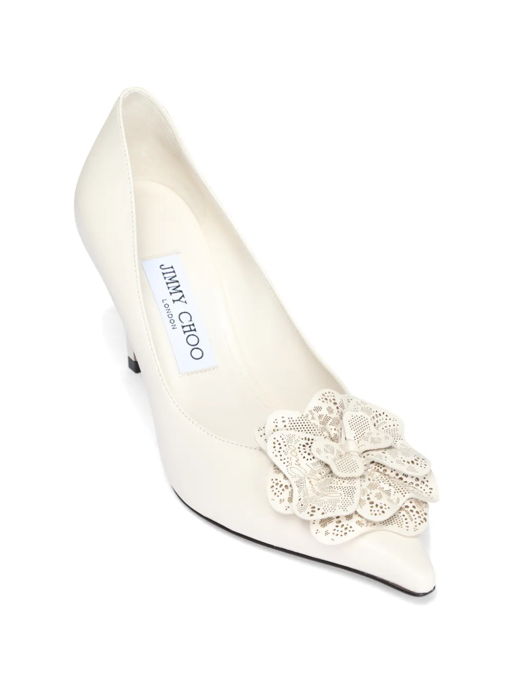Jimmy Choo Mimi Pump flower-appliqué perforated Beige