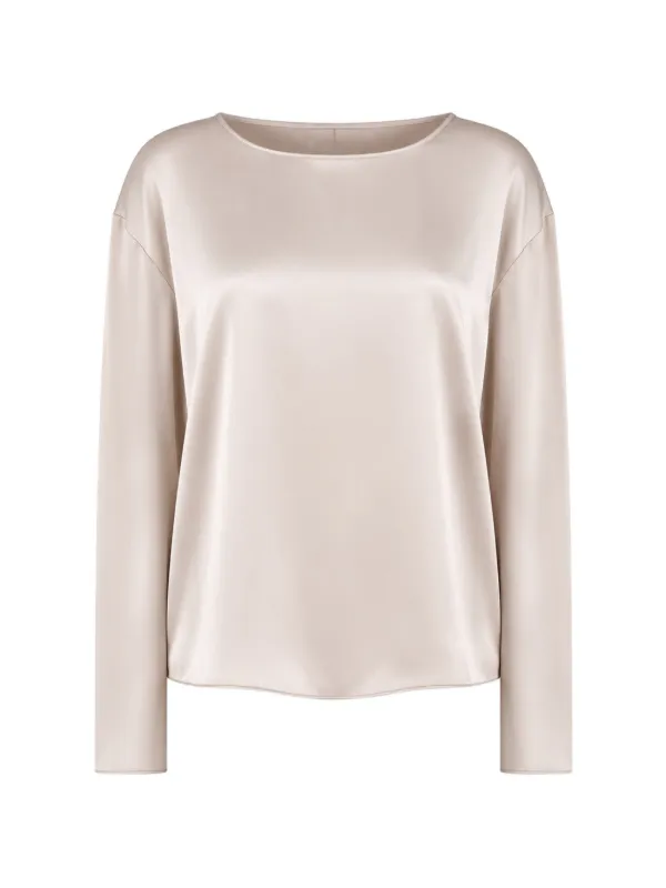 Emporio Armani Satin Long-sleeve Blouse in Neutrals