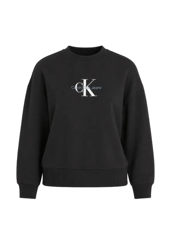Calvin Klein Logo-embroidered Dropped-shoulder Sweatshirt in Black