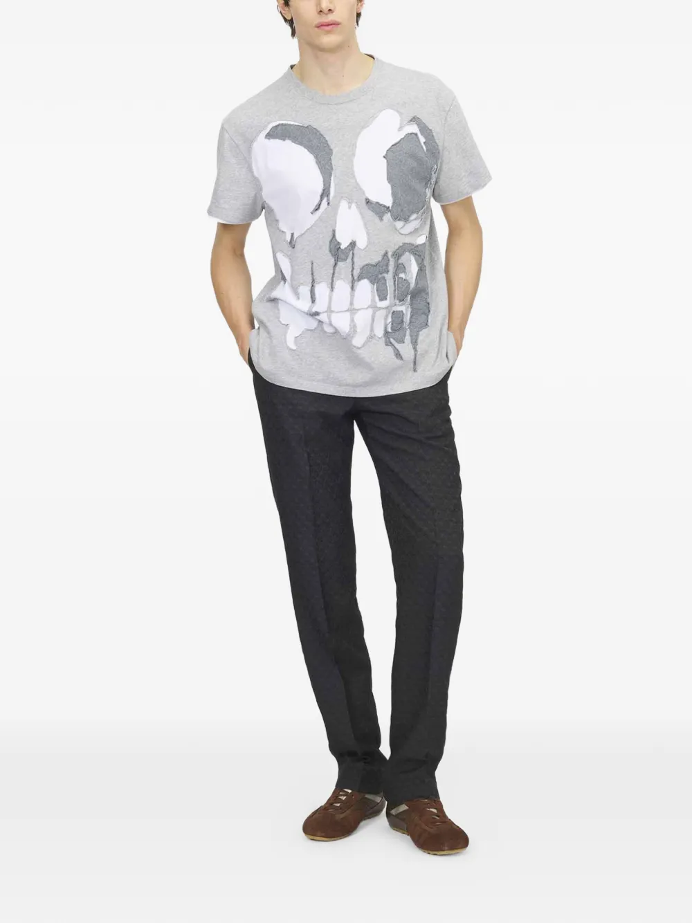 Alexander McQueen T-shirt met doodskopapplicatie Grijs