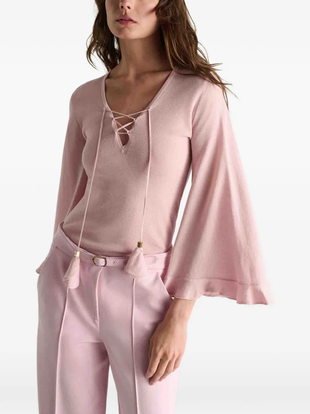Dorothee Schumacher Refined Essentials trui met flared mouwen en veters Roze