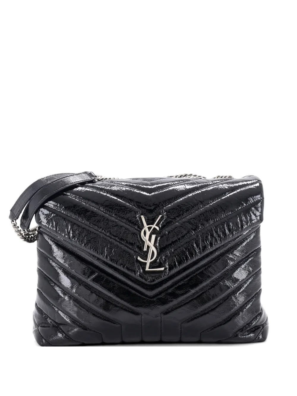 Saint Laurent Pre-Owned Loulou Matelasse Chevron Patent Medium shoulder bag - Nero
