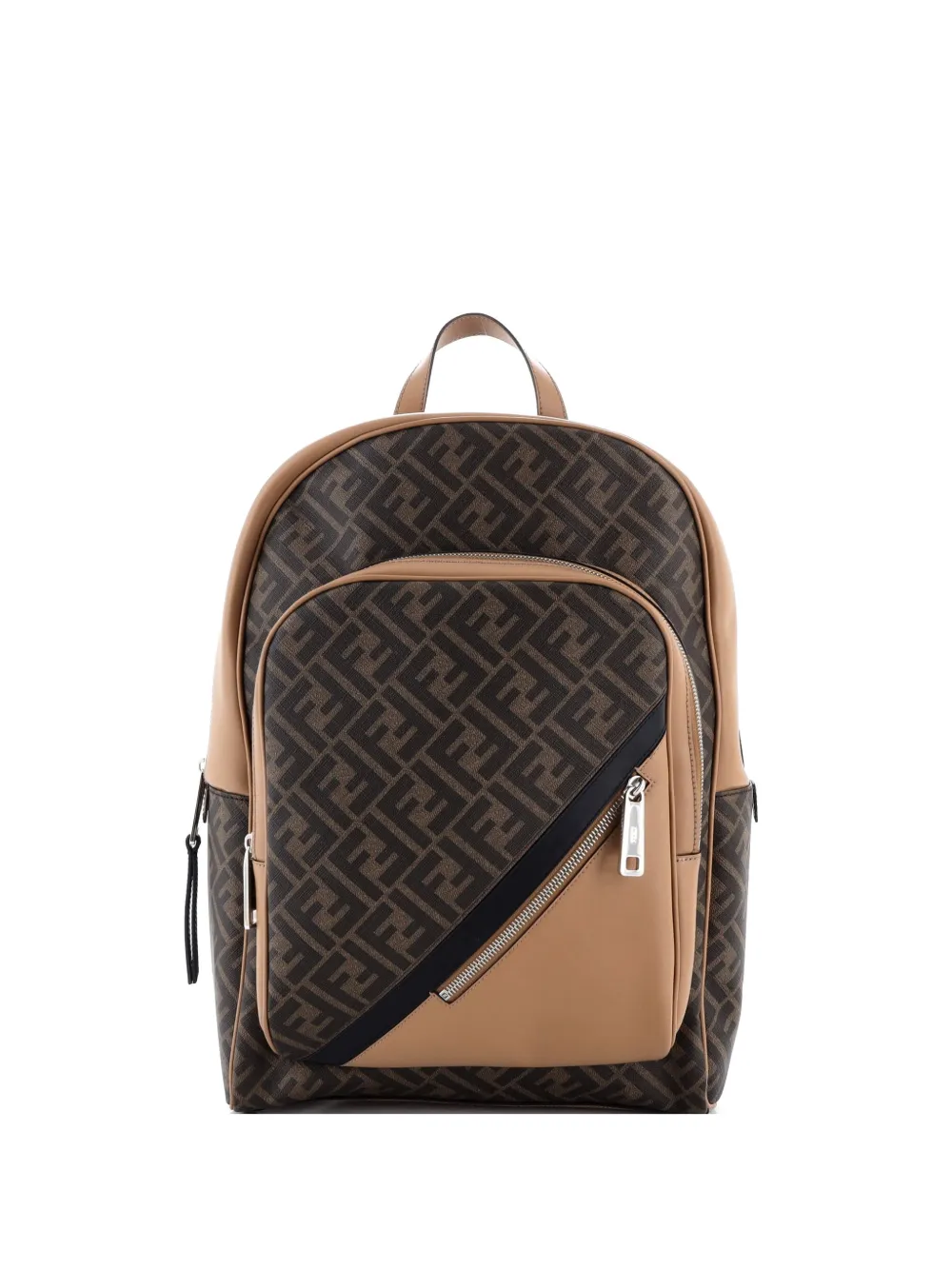 Fendi Pre-Owned Front Pocket Chiodo Zucca Coated Canvas with Leather Large backpack - Marrone