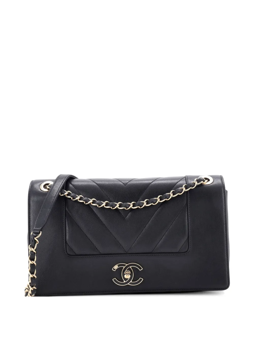 CHANEL Pre-Owned Mademoiselle Flap Bag Chevron Sheepskin Large shoulder bag - Black